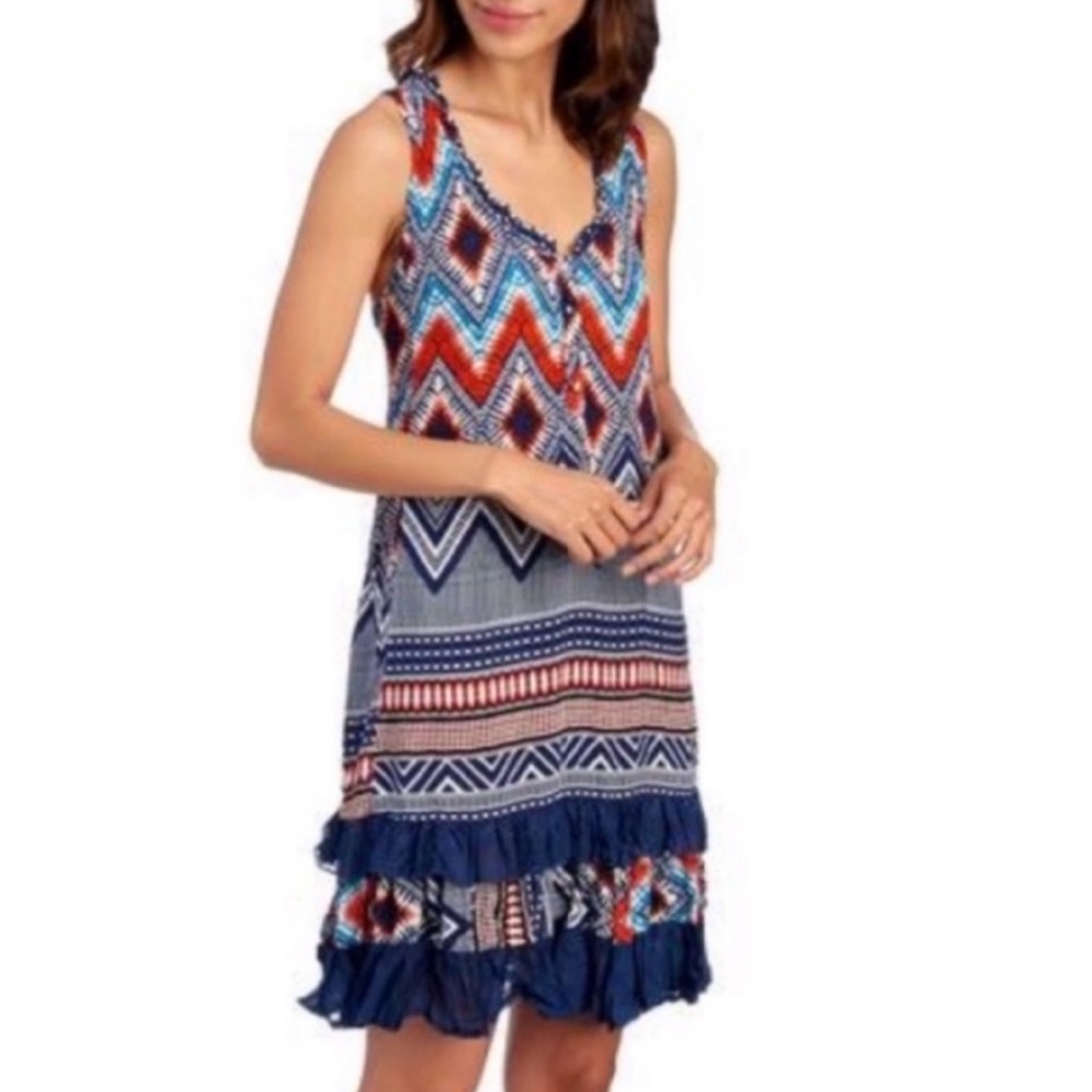 Aztec Ruffle Hem Shift Dress - Picture 3 of 5